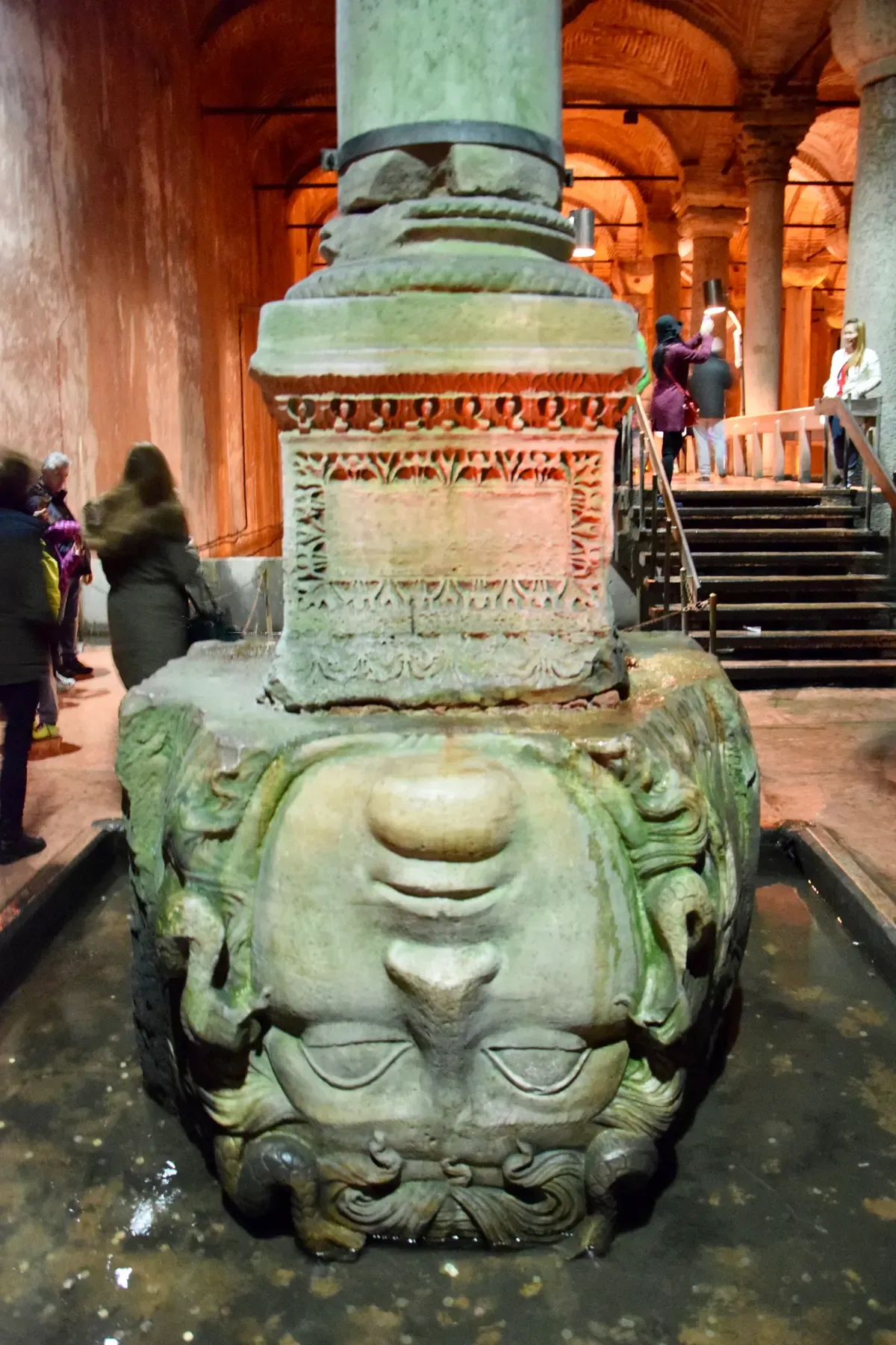 A Medusa head column base in the Basilica Cistern, Istanbul, on a Istanbul private tour
