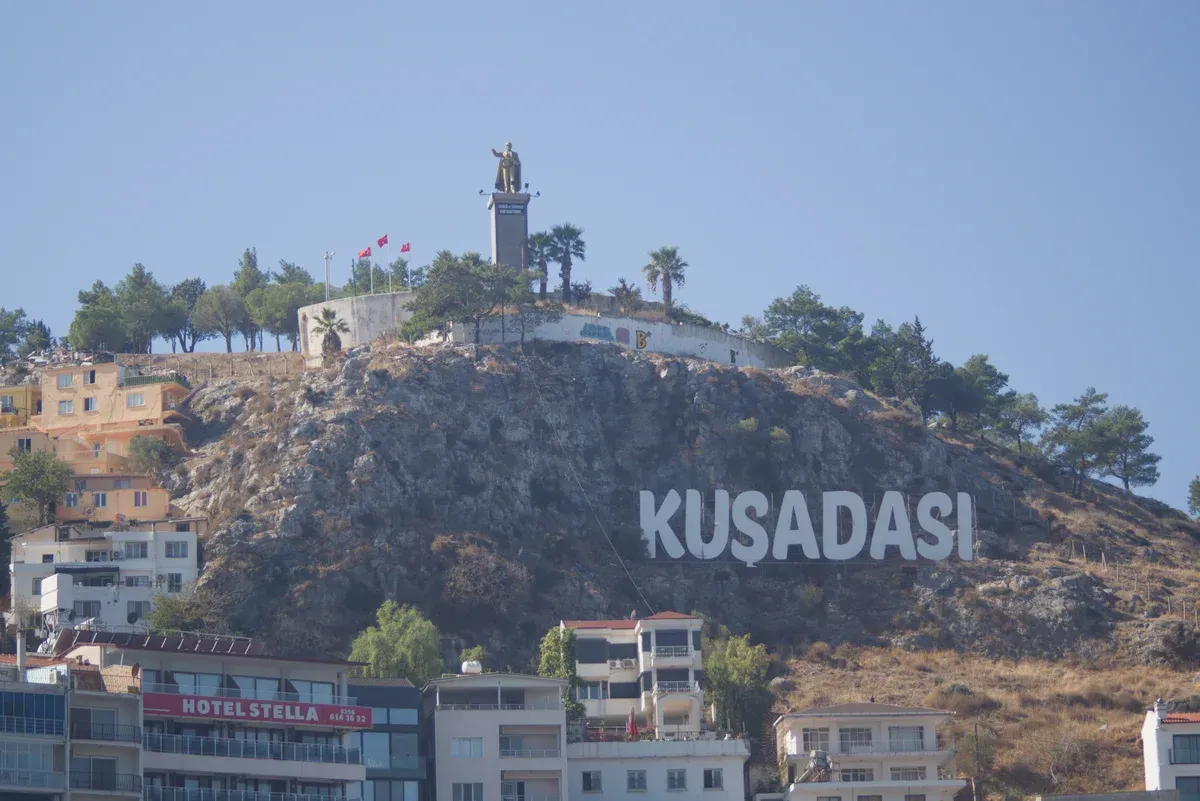 The hillside town of Kusadasi on the Aegean coast, on a 8 day Turkey tour